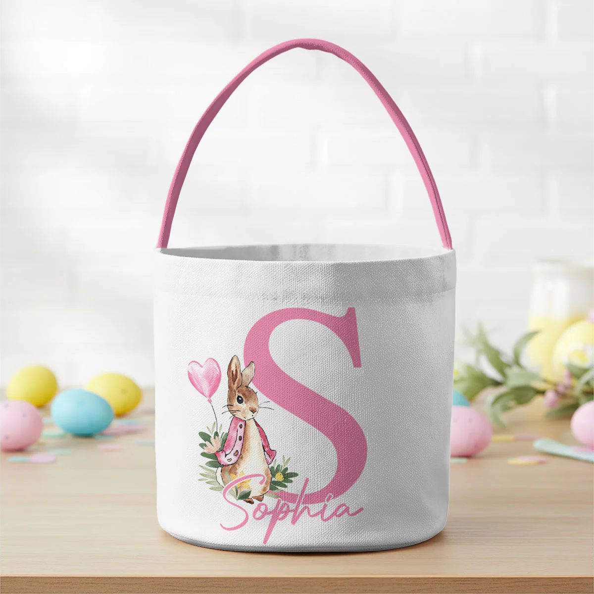 Cute Easter Rabbit With Initial - Personalized Easter Basket - Image 4