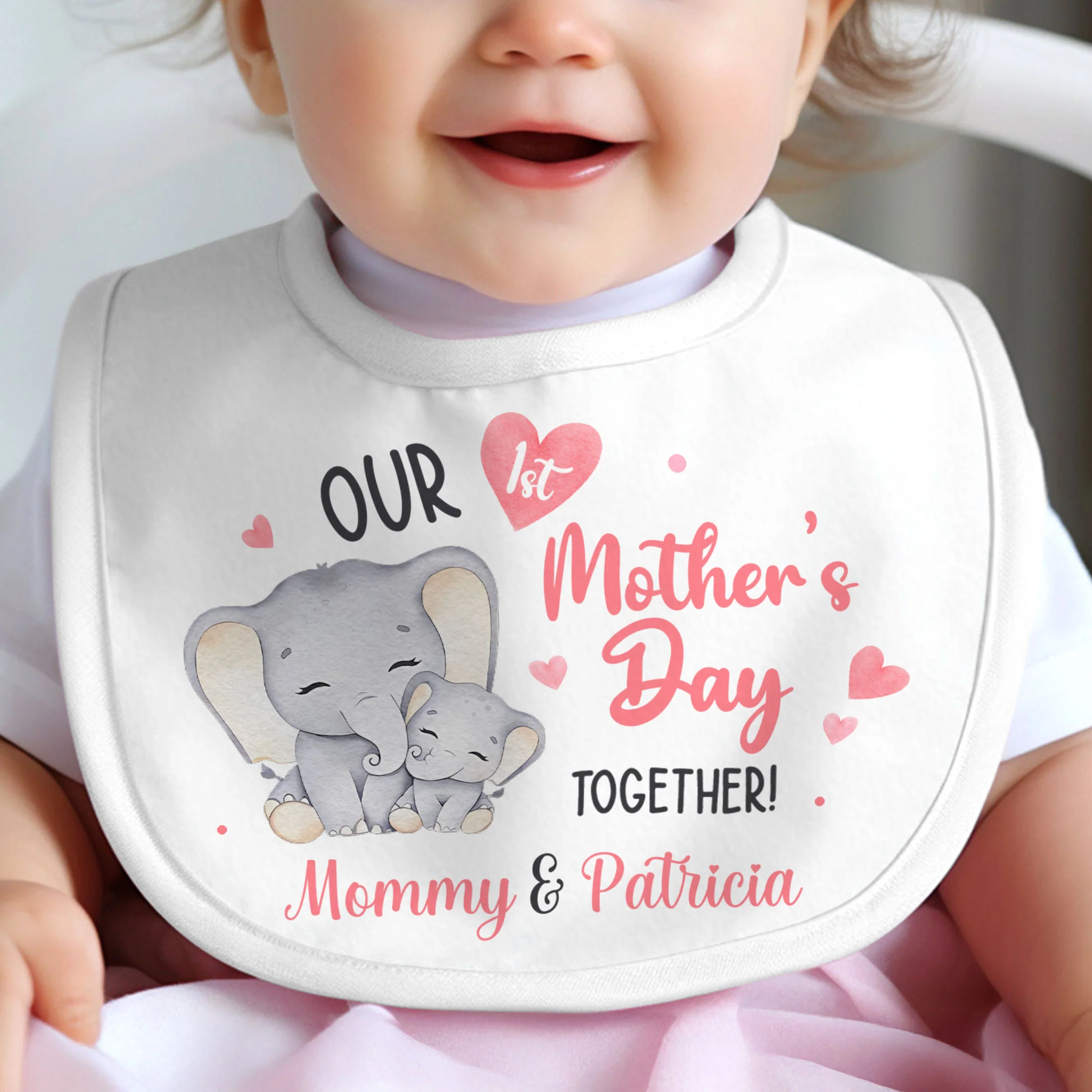 Cute Elephant Our 1st Mother's Day Together - Personalized Baby Bib - Image 3