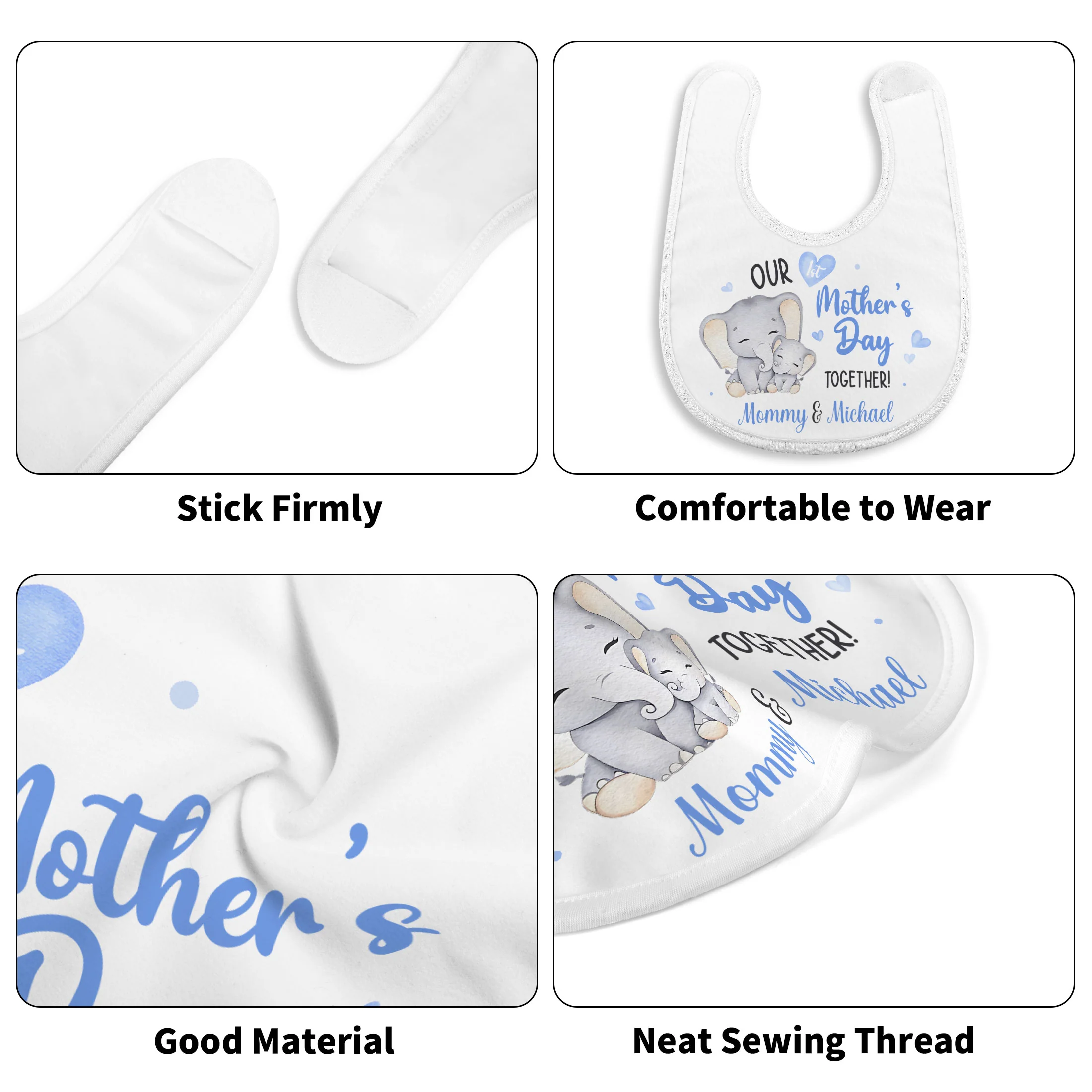 Cute Elephant Our 1st Mother's Day Together - Personalized Baby Bib - Image 5