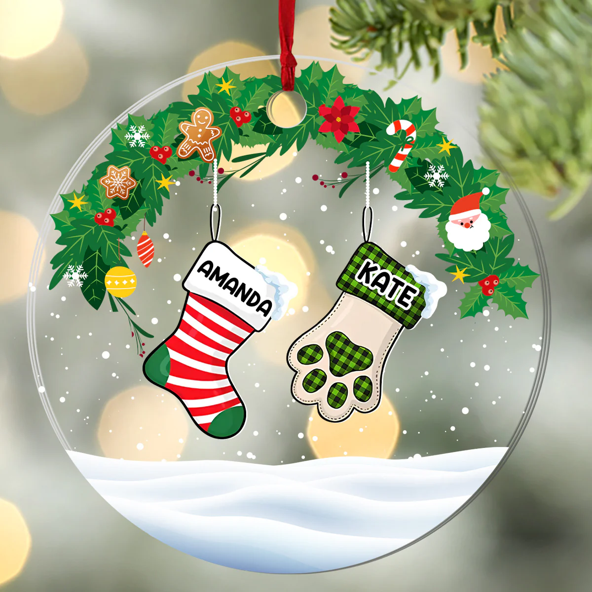 Cute Family Christmas Stockings - Personalized 1-Layer Acrylic Ornament - Image 3