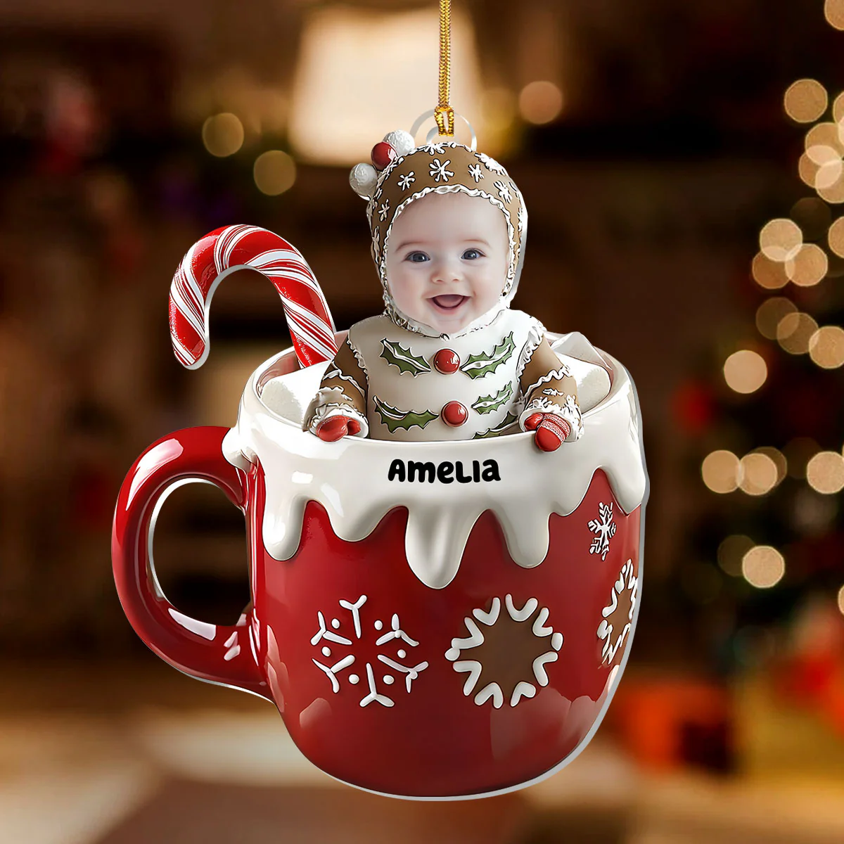 Cute Gingerbread Baby In Christmas Chocolate - Personalized 1-Layer Acrylic Ornament