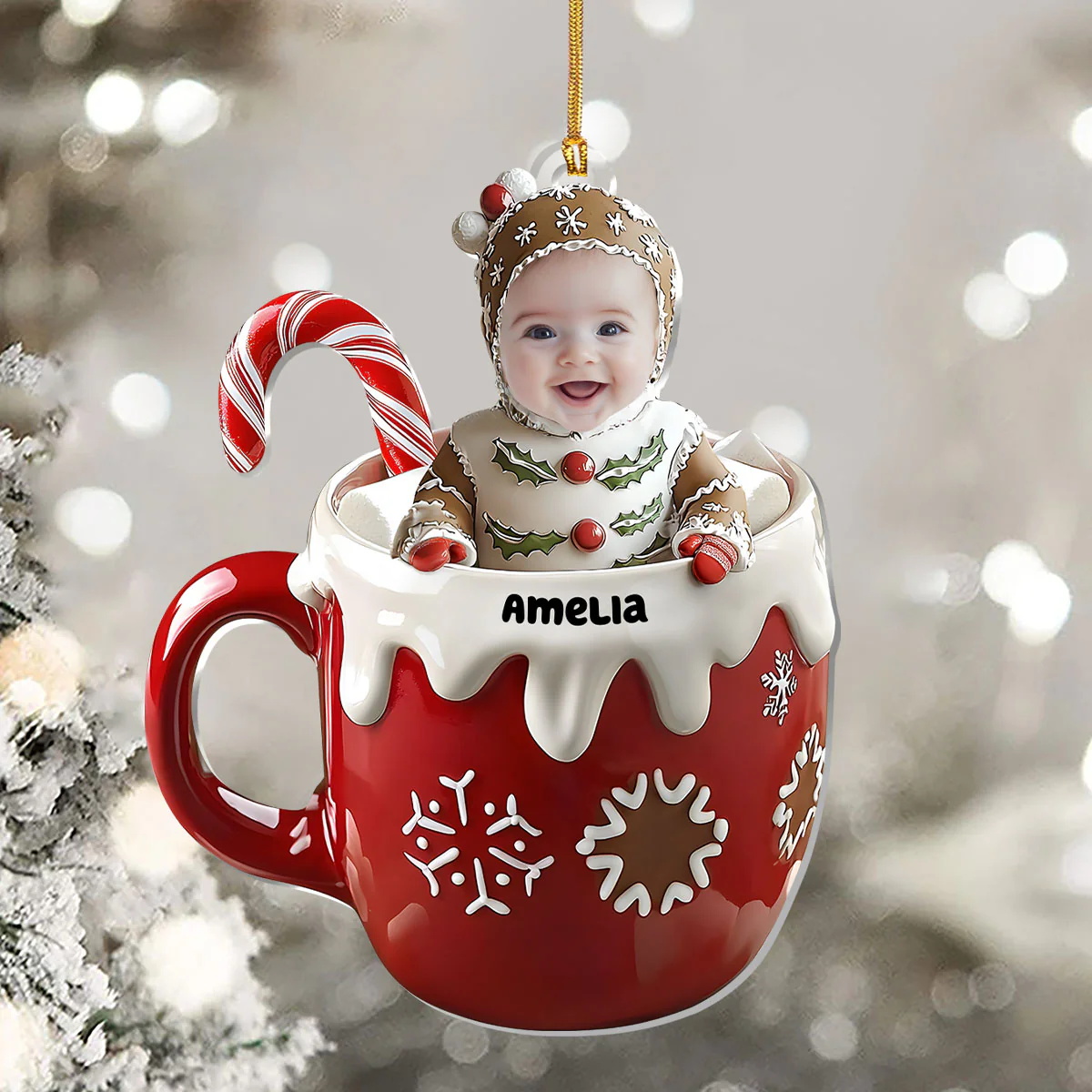 Cute Gingerbread Baby In Christmas Chocolate - Personalized 1-Layer Acrylic Ornament - Image 5