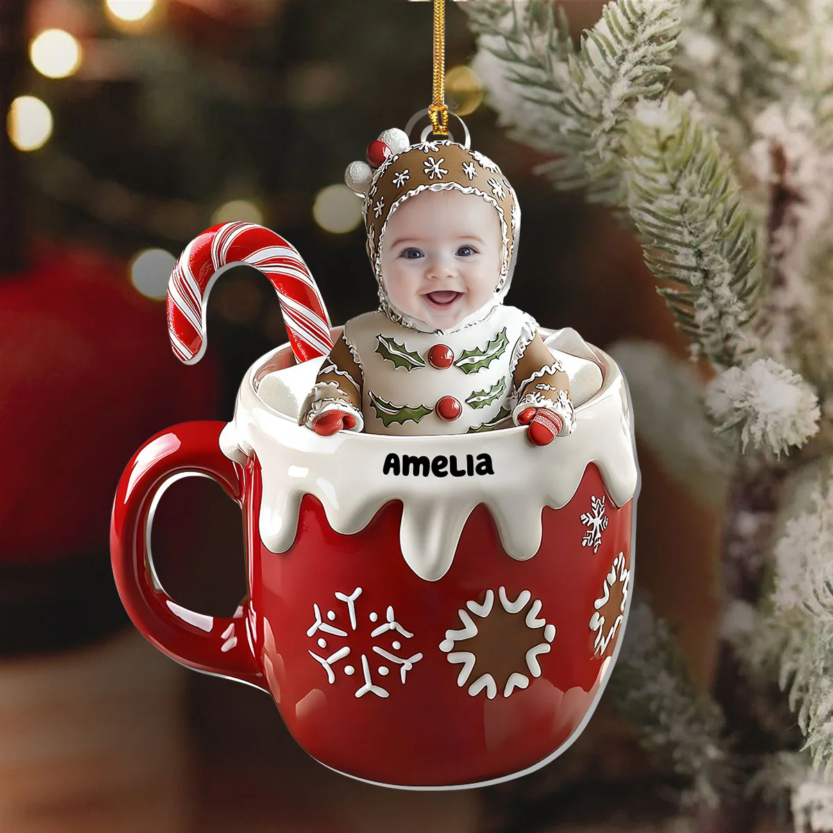 Cute Gingerbread Baby In Christmas Chocolate - Personalized 1-Layer Acrylic Ornament - Image 6