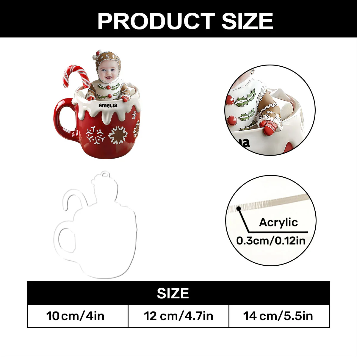 Cute Gingerbread Baby In Christmas Chocolate - Personalized 1-Layer Acrylic Ornament - Image 7