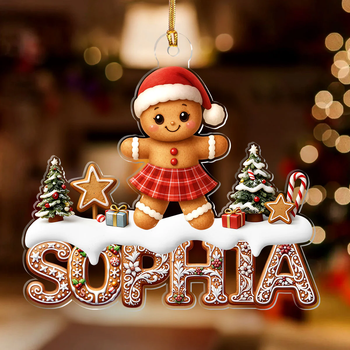 Cute Gingerbread Letter Buddy - Personalized 1-Layer Acrylic Ornament - Image 2