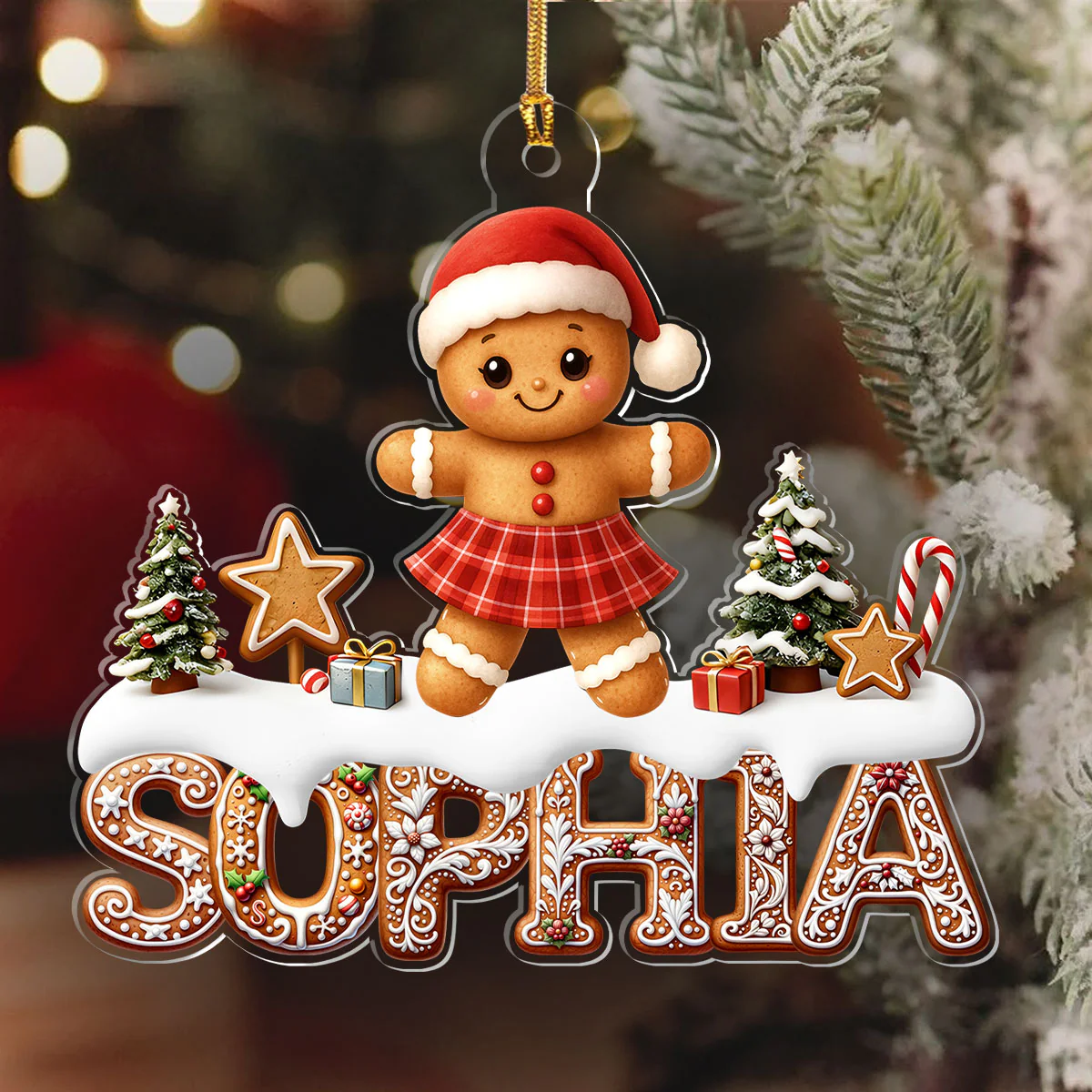 Cute Gingerbread Letter Buddy - Personalized 1-Layer Acrylic Ornament - Image 6