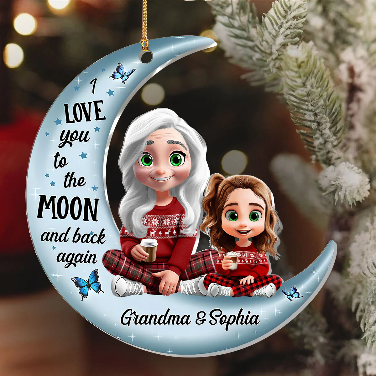 Cute Grandma & Grandkid On Moon - Personalized 1-Layer Acrylic Ornament - Image 6
