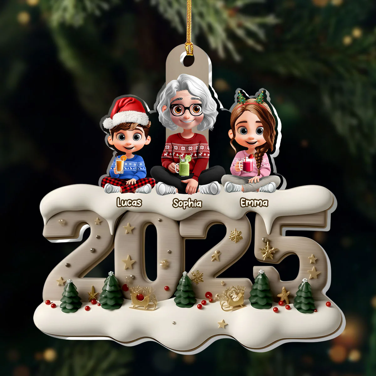 Cute Grandma & Grandkids - Personalized 1-Layer Acrylic Ornament