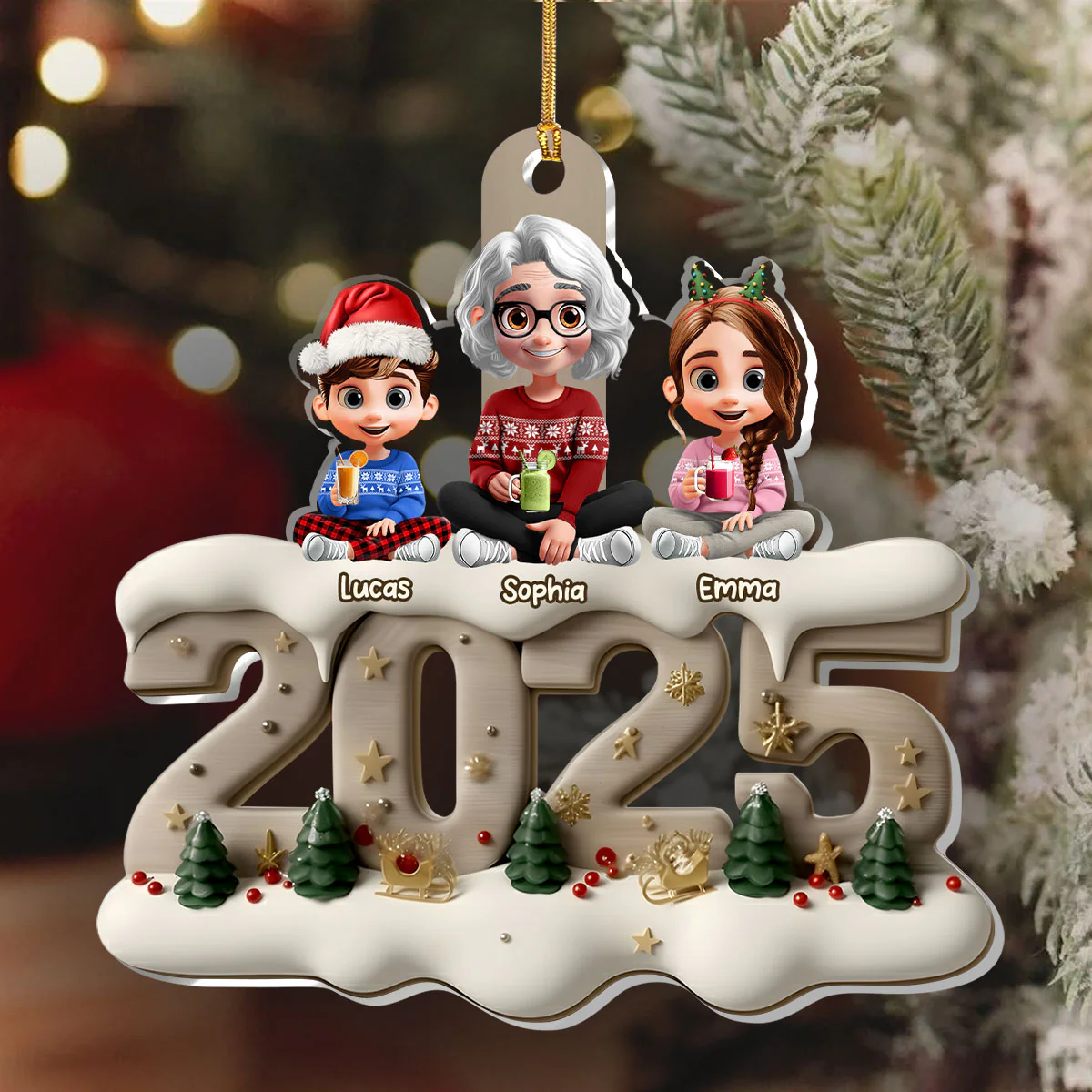 Cute Grandma & Grandkids - Personalized 1-Layer Acrylic Ornament - Image 6