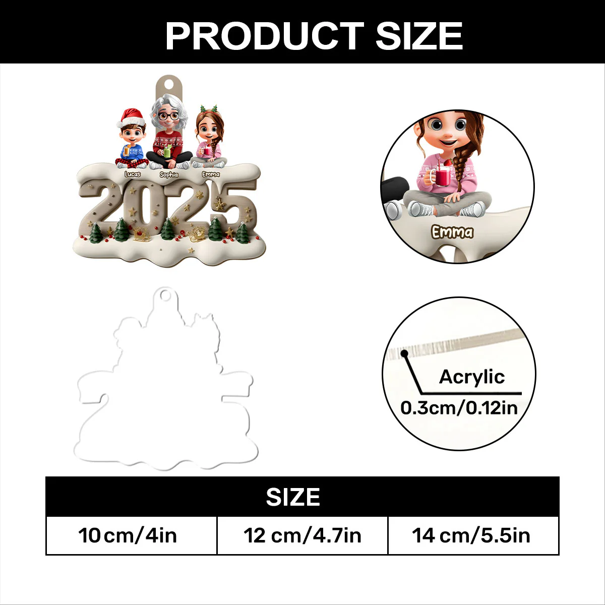 Cute Grandma & Grandkids - Personalized 1-Layer Acrylic Ornament - Image 7