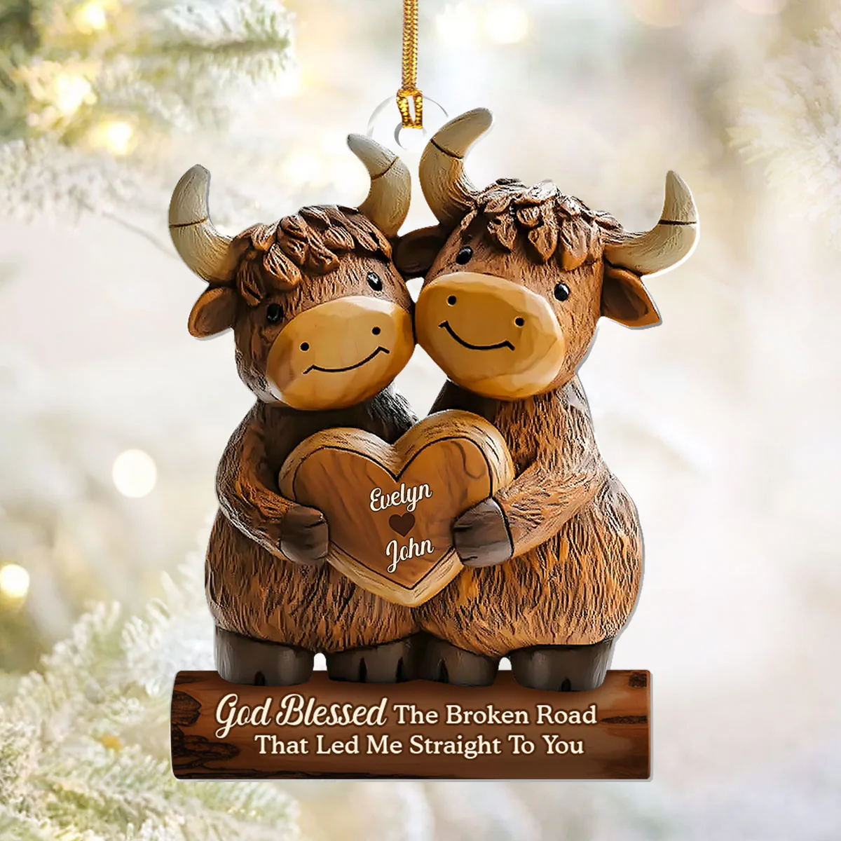 Cute Highland Cow Couple  - Personalized 1-Layer Acrylic Ornament