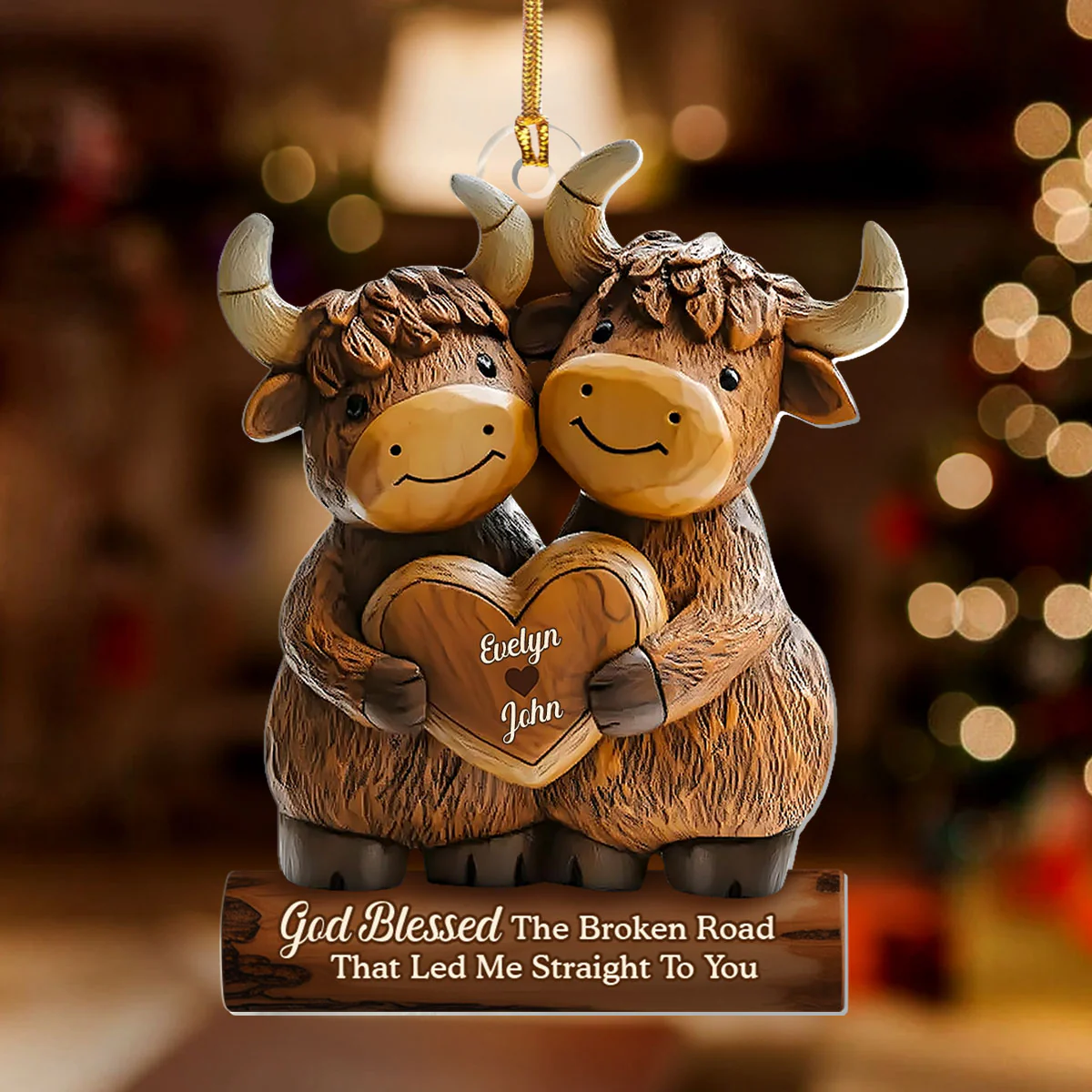 Cute Highland Cow Couple  - Personalized 1-Layer Acrylic Ornament - Image 2