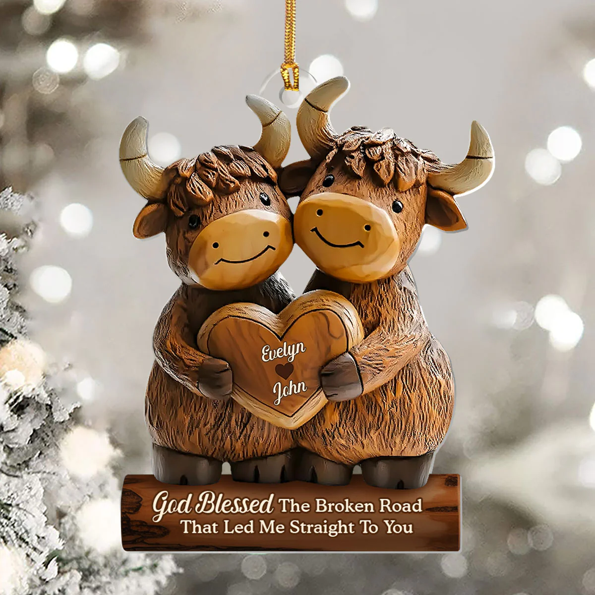 Cute Highland Cow Couple  - Personalized 1-Layer Acrylic Ornament - Image 5