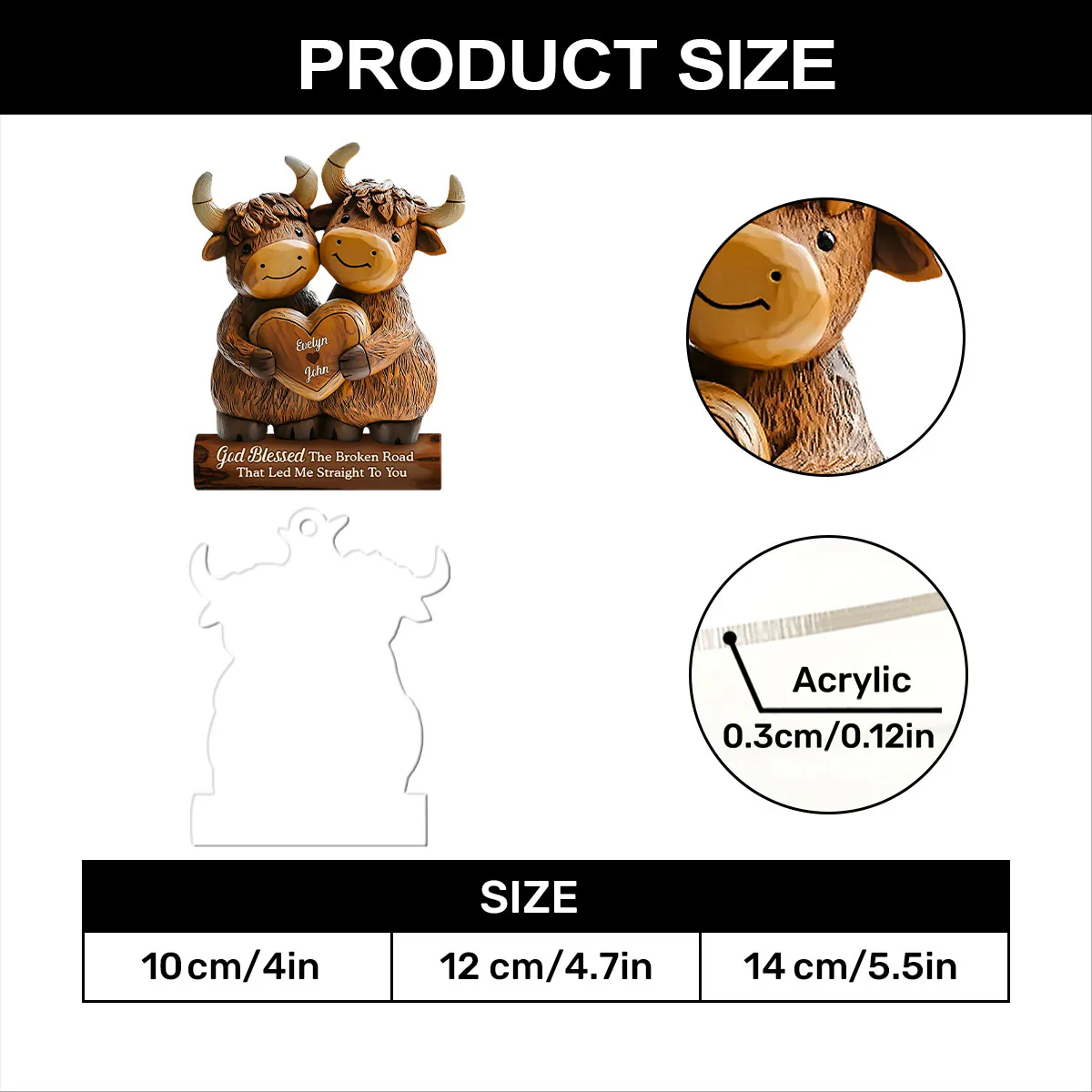Cute Highland Cow Couple  - Personalized 1-Layer Acrylic Ornament - Image 7