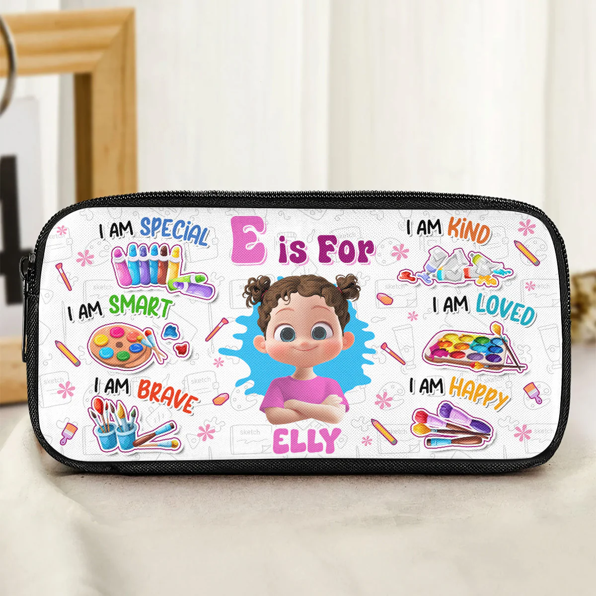 Cute Initial Name And Kid Affirmations - Personalized Pencil Case