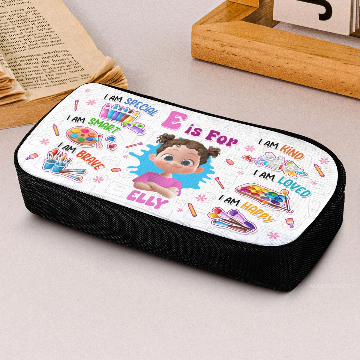 Cute Initial Name And Kid Affirmations - Personalized Pencil Case - Image 3
