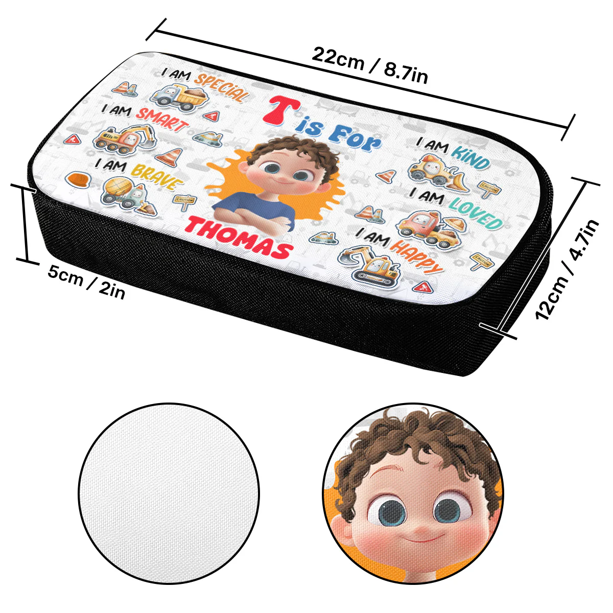 Cute Initial Name And Kid Affirmations - Personalized Pencil Case - Image 5