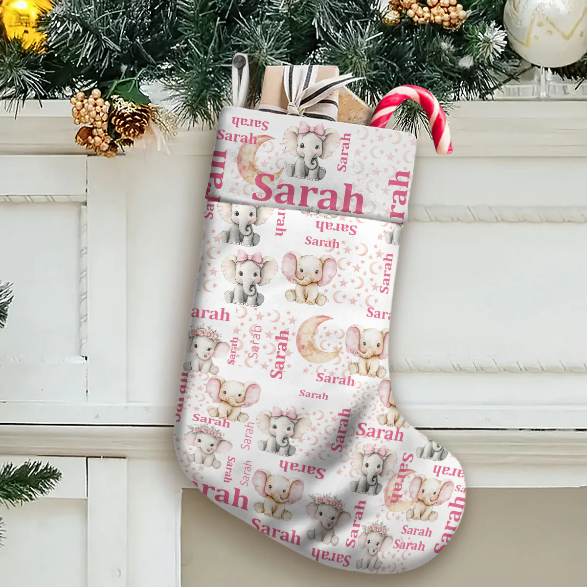 Cute Moon Baby Elephant - Personalized Christmas Stocking - Image 2