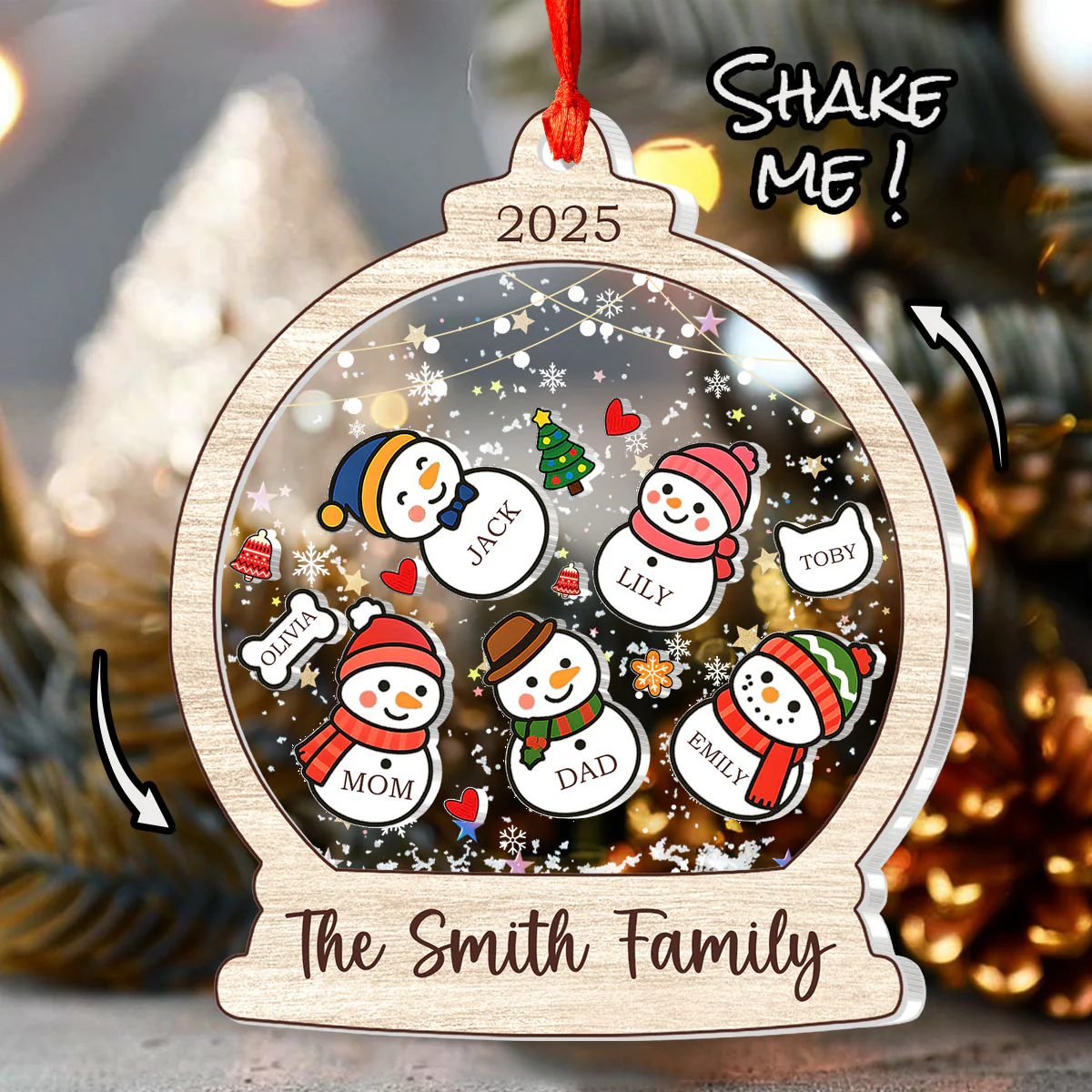 Cute Snowman Family - Personalized 3 Layered Christmas Shaker Ornament - Image 3