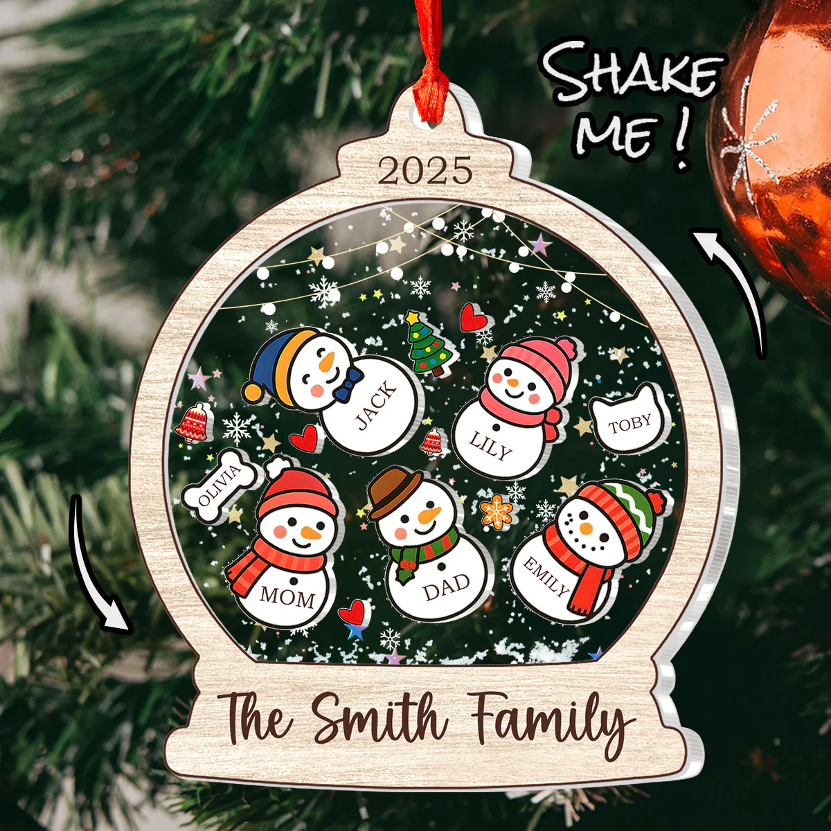 Cute Snowman Family - Personalized 3 Layered Christmas Shaker Ornament - Image 4