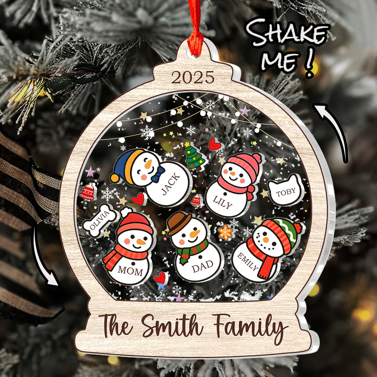 Cute Snowman Family - Personalized 3 Layered Christmas Shaker Ornament - Image 5