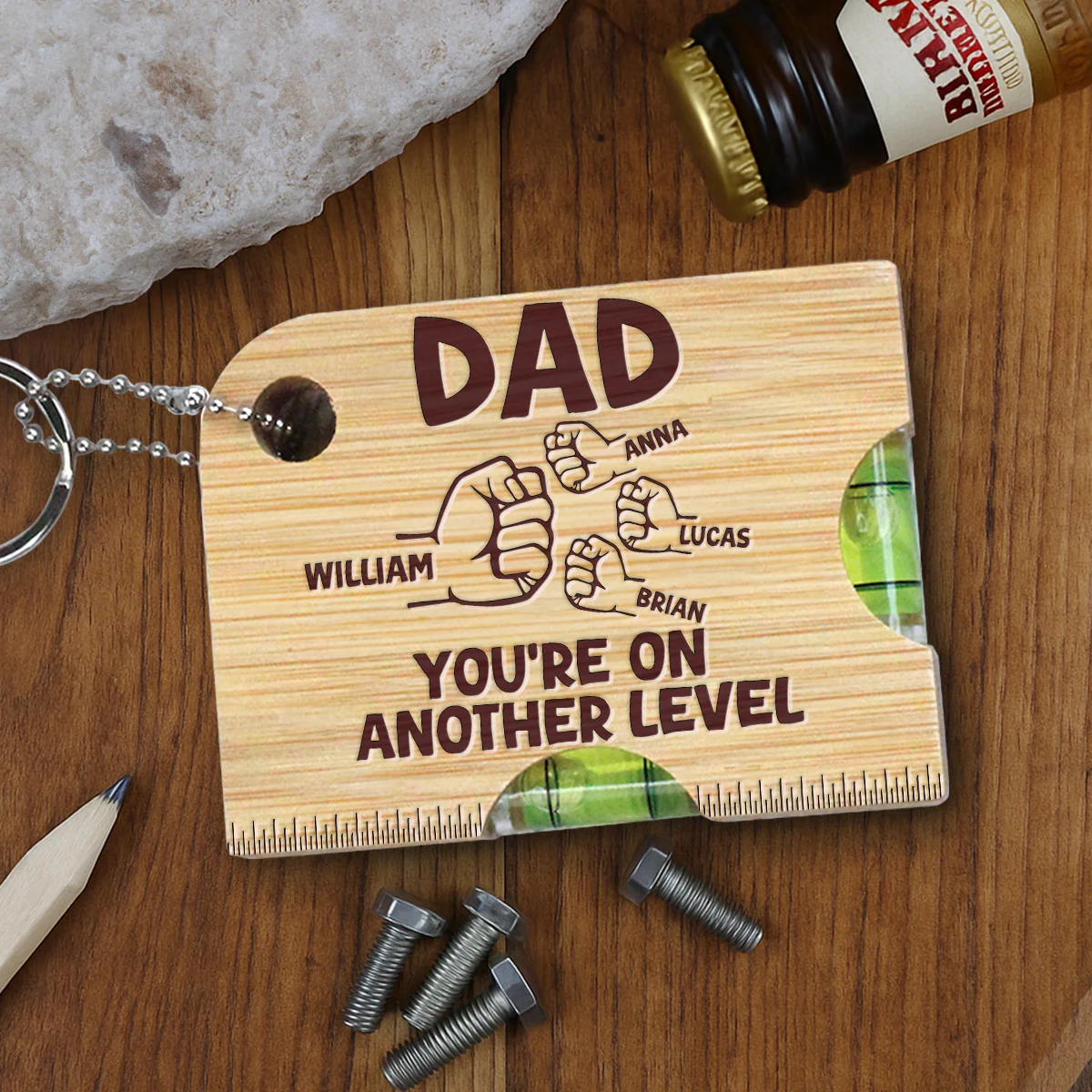 Dad Fist Bump - Personalized Spirit Level Bottle Opener Keyring - Image 2