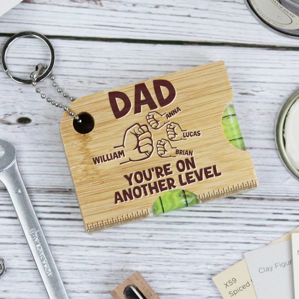 Dad Fist Bump - Personalized Spirit Level Bottle Opener Keyring - Image 5