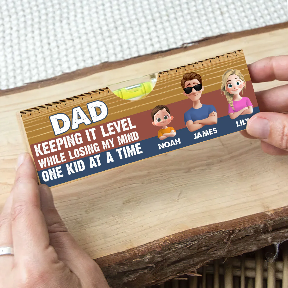Dad Keeping It Level While Losing My Mind One Kid At A Time - Personalized Wooden Spirit Level Bottle Opener - Image 4