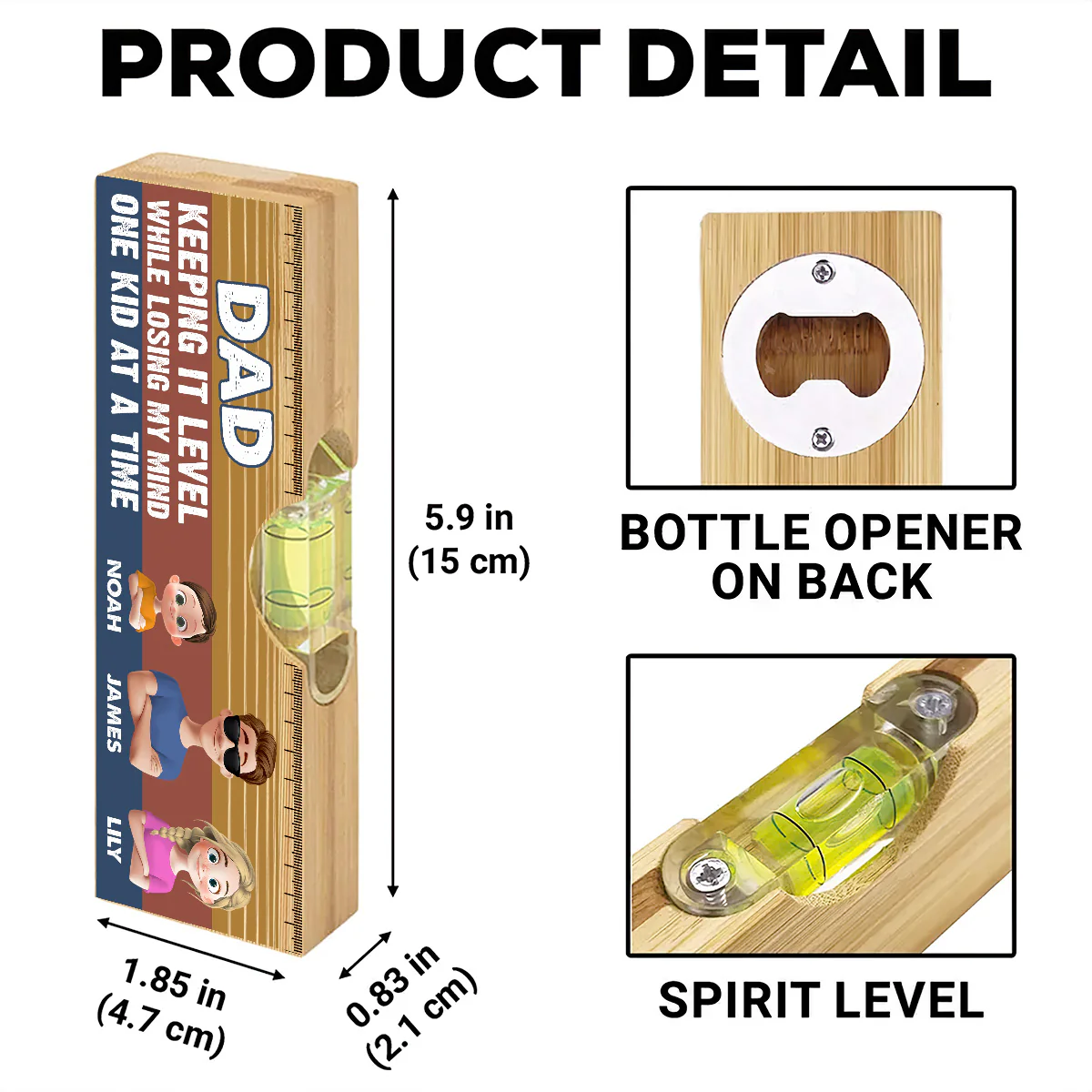Dad Keeping It Level While Losing My Mind One Kid At A Time - Personalized Wooden Spirit Level Bottle Opener - Image 6