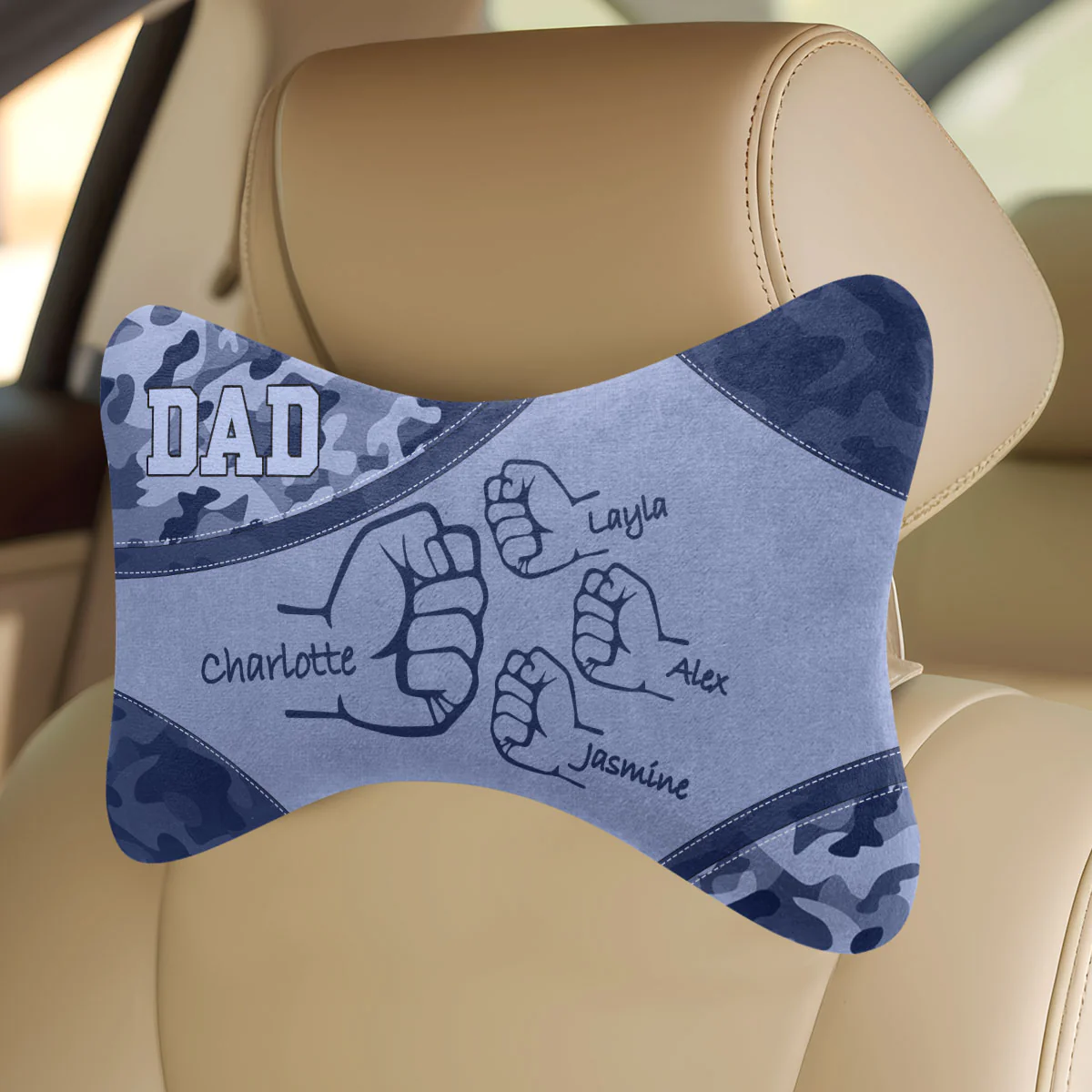 Dad/Mom Grandpa Kids Holding Hands - Personalized Car Headrest Pillow - Image 3