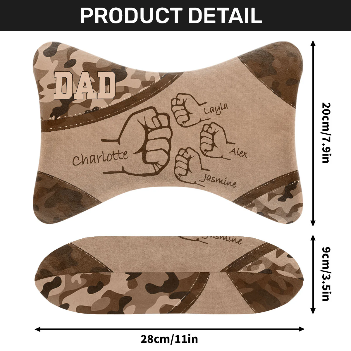 Dad/Mom Grandpa Kids Holding Hands - Personalized Car Headrest Pillow - Image 5