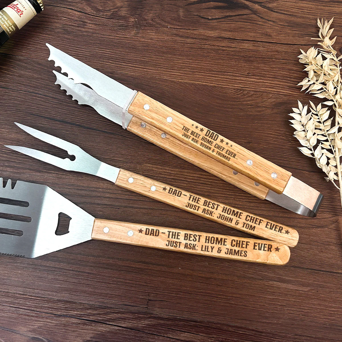 Dad The Best Home Chef Ever - Personalized BBQ Spatula Or Tool set - Image 5