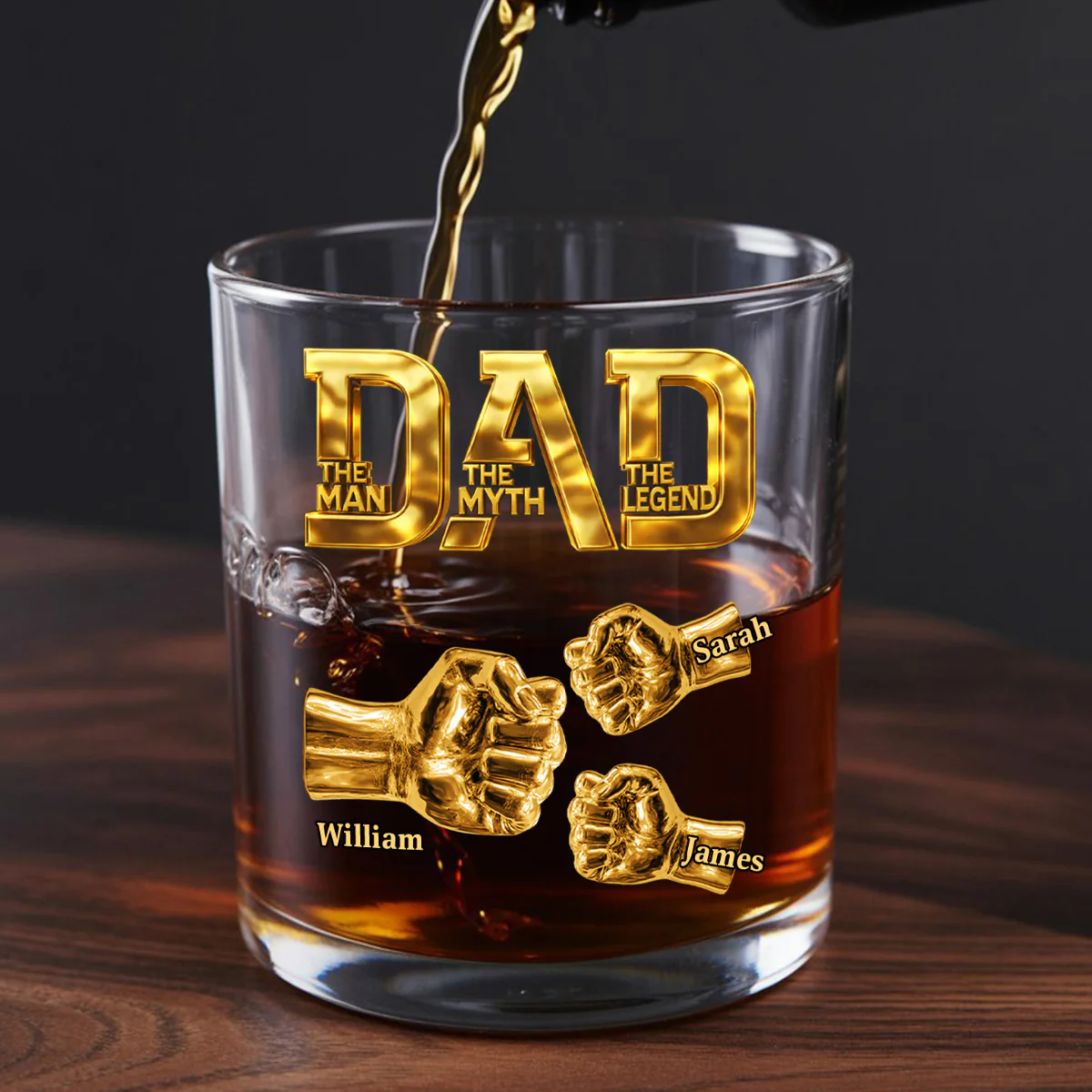 Dad The Man The Myth The Legend - Personalized Round Whiskey Glass - Image 5