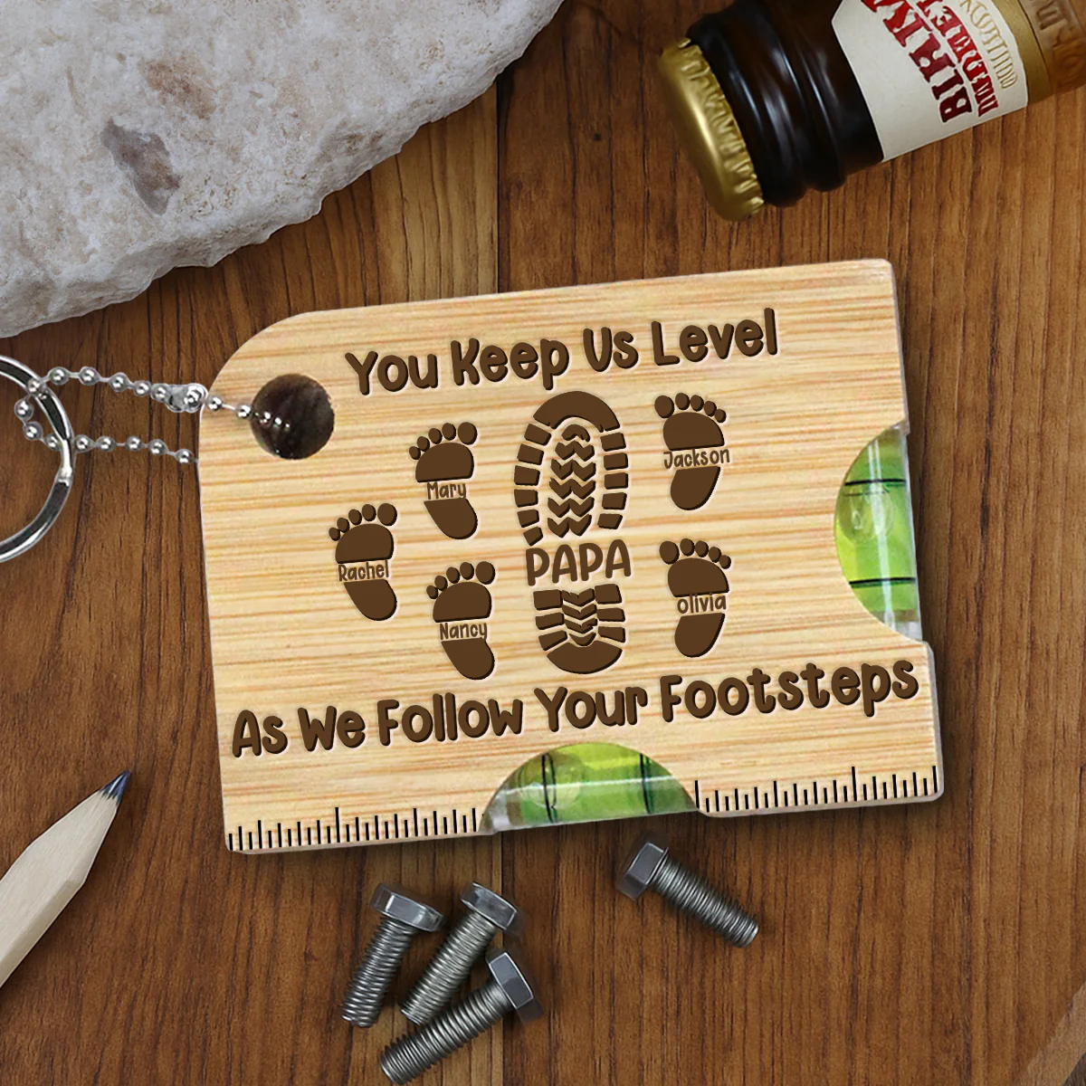 Dad You Keep Me Level - Personalized Spirit Level Bottle Opener Keyring - Image 2