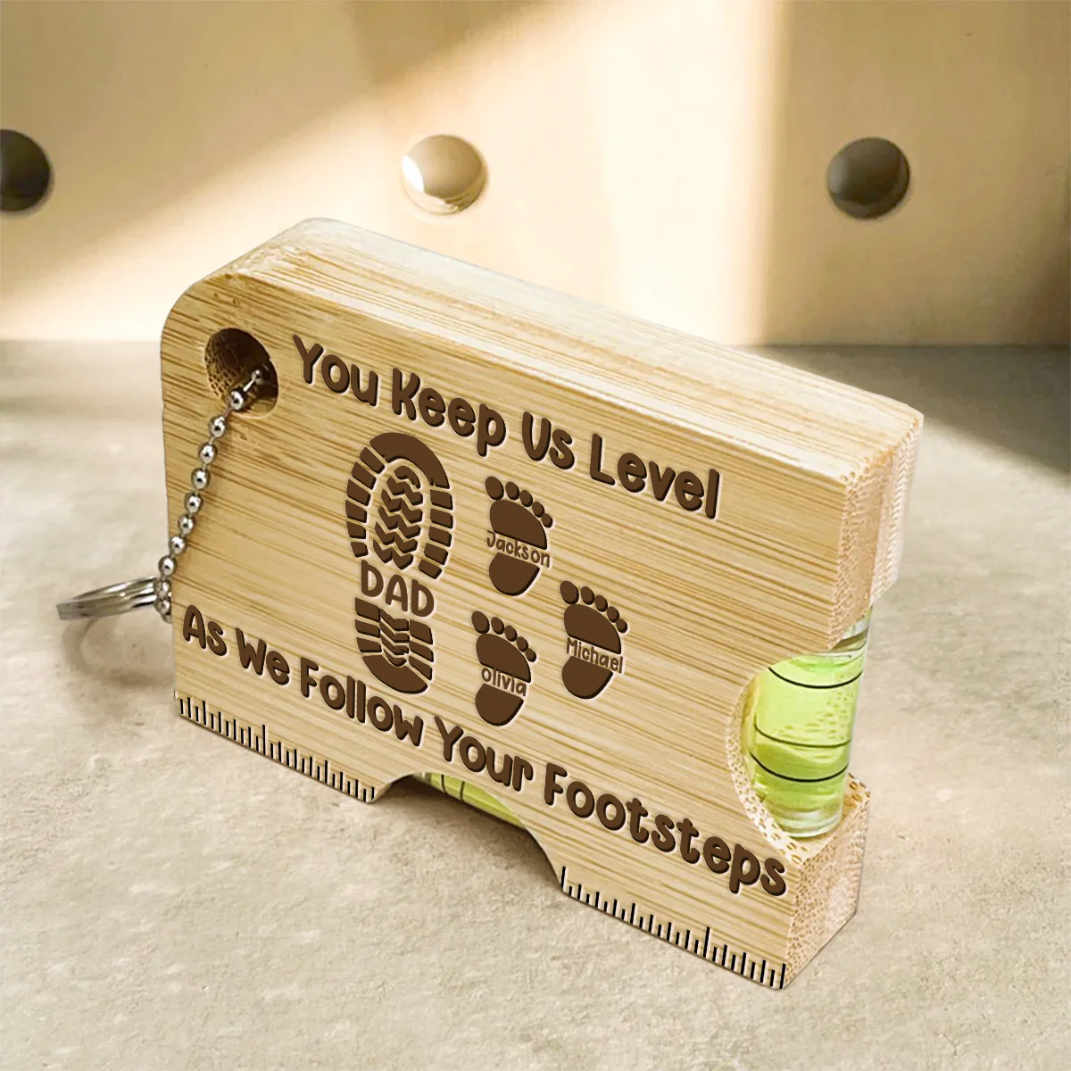 Dad You Keep Me Level - Personalized Spirit Level Bottle Opener Keyring - Image 3