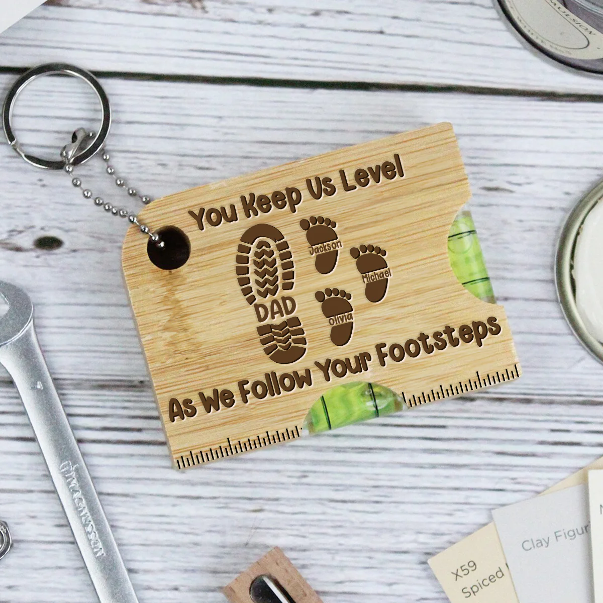 Dad You Keep Me Level - Personalized Spirit Level Bottle Opener Keyring - Image 5
