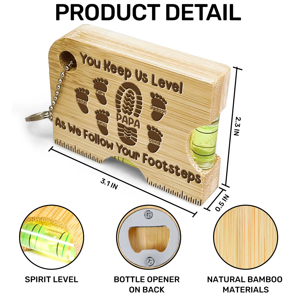 Dad You Keep Me Level - Personalized Spirit Level Bottle Opener Keyring - Image 6