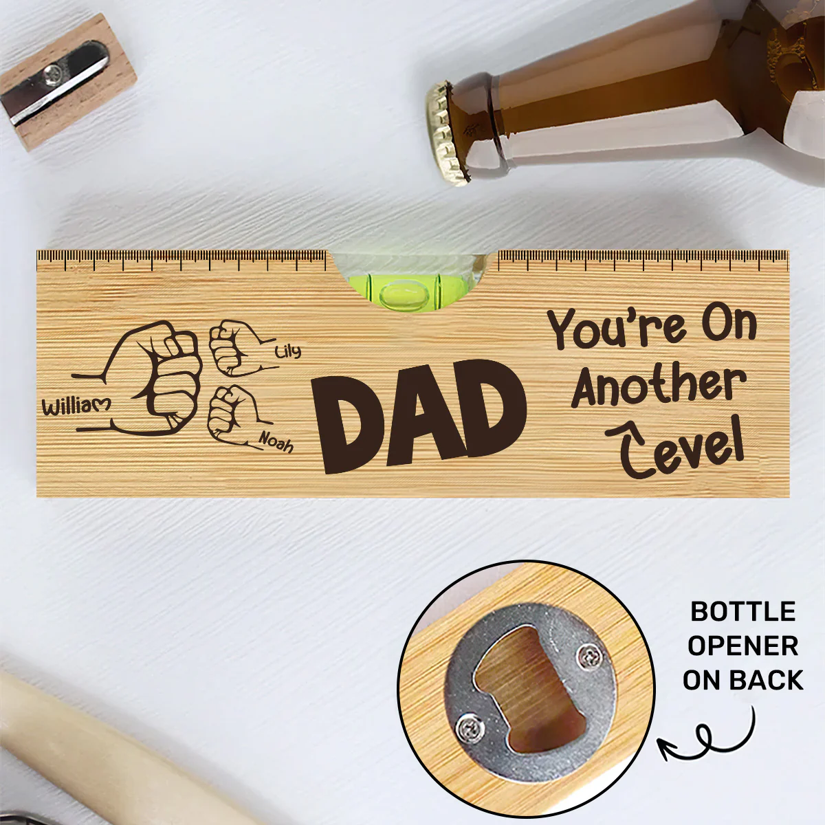 Dad You’re On Another Level - Personalized Wooden Spirit Level Bottle Opener