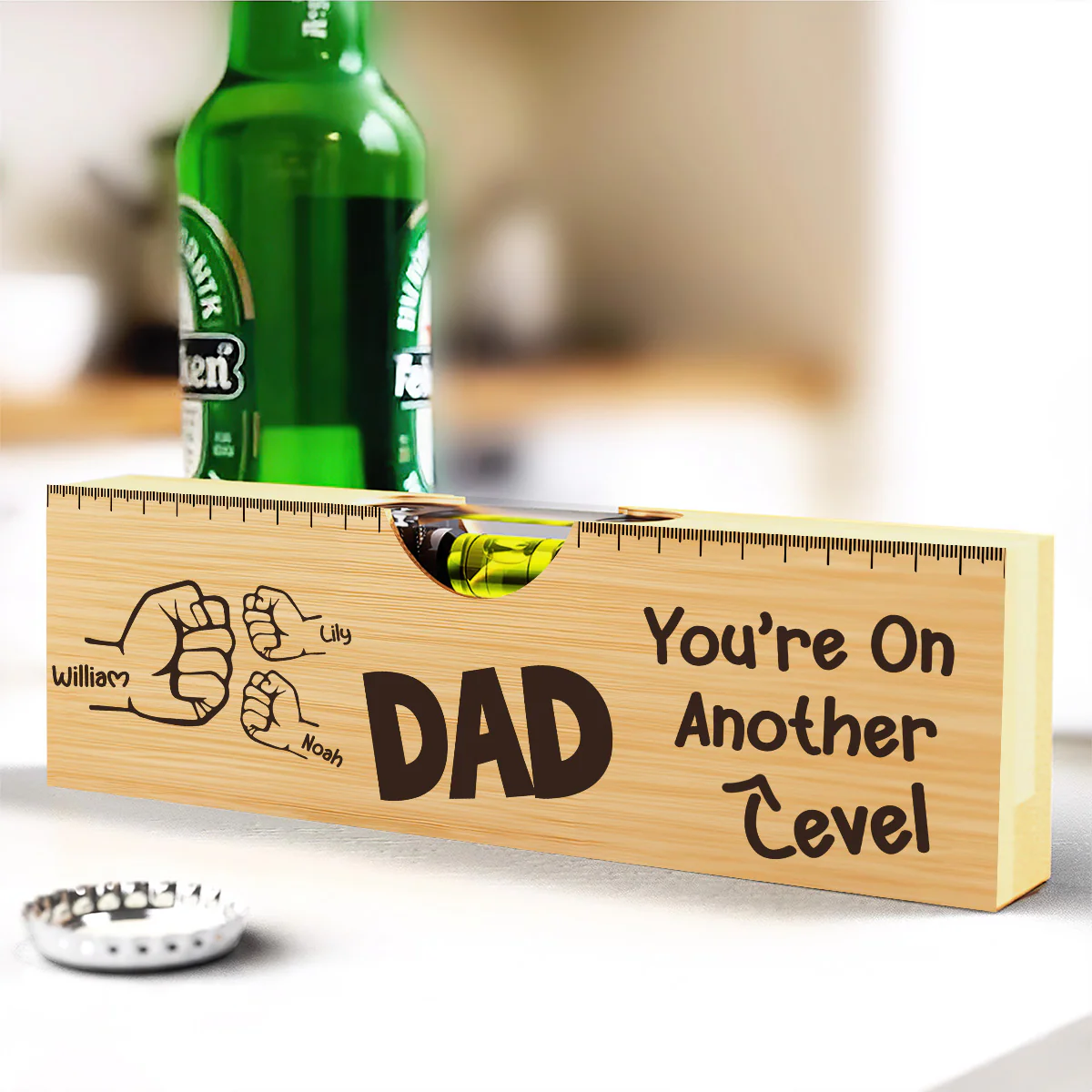 Dad You’re On Another Level - Personalized Wooden Spirit Level Bottle Opener - Image 2