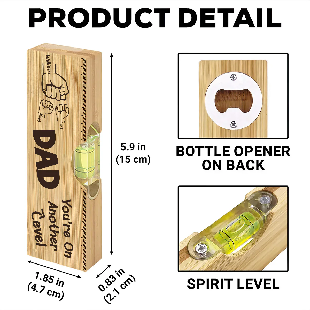 Dad You’re On Another Level - Personalized Wooden Spirit Level Bottle Opener - Image 6