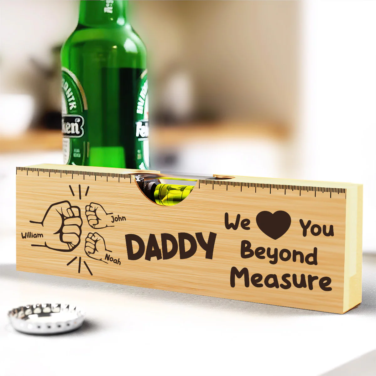 Daddy I Love You Beyond Measure - Personalized Wooden Spirit Level Bottle Opener - Image 2