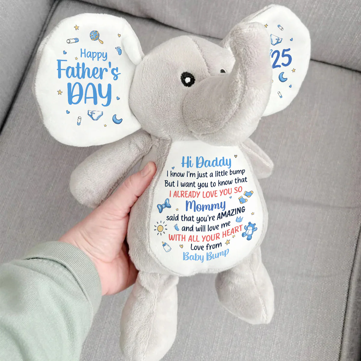 Dear Daddy I Love You - Personalized Stuffed Elephant - Image 3