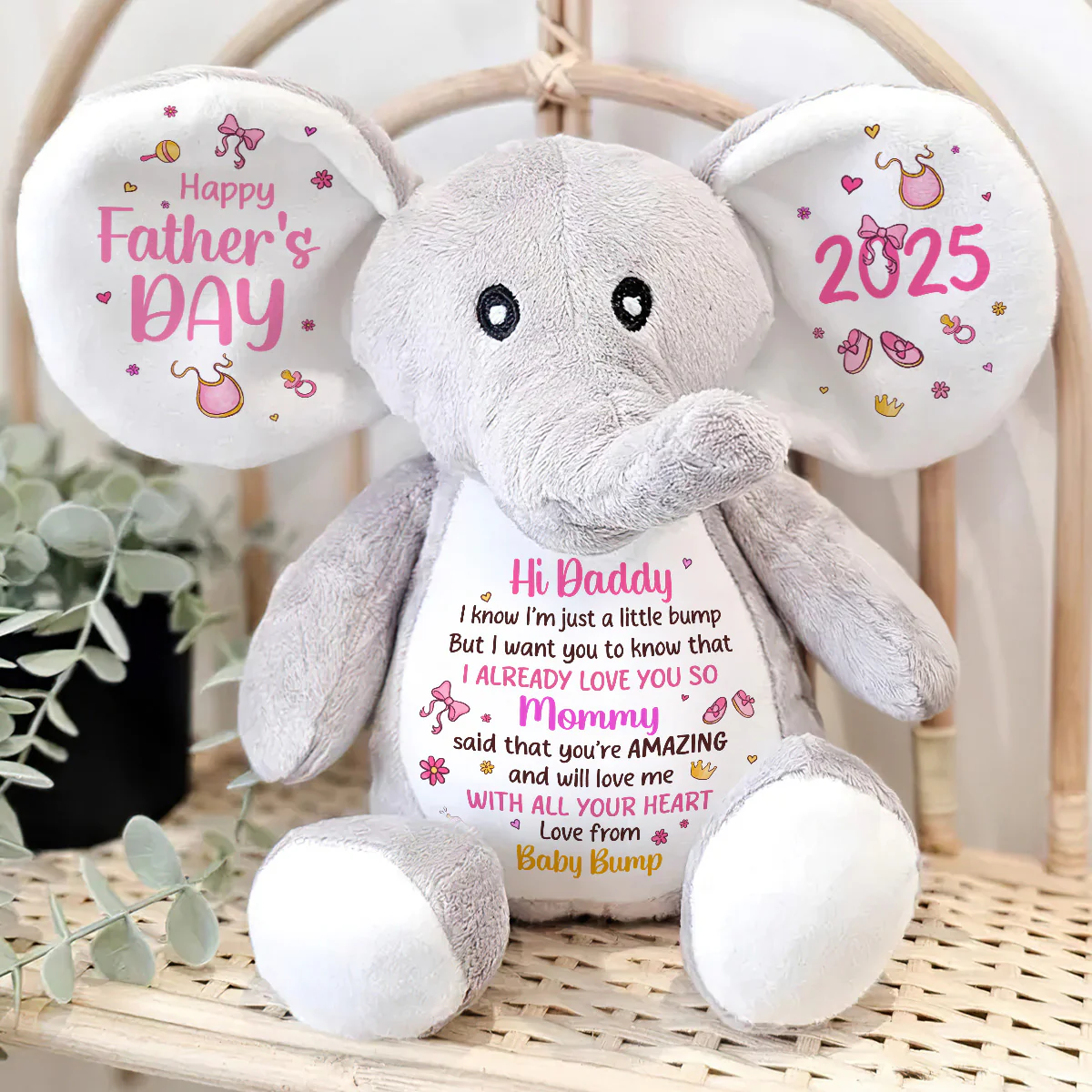 Dear Daddy I Love You - Personalized Stuffed Elephant - Image 4