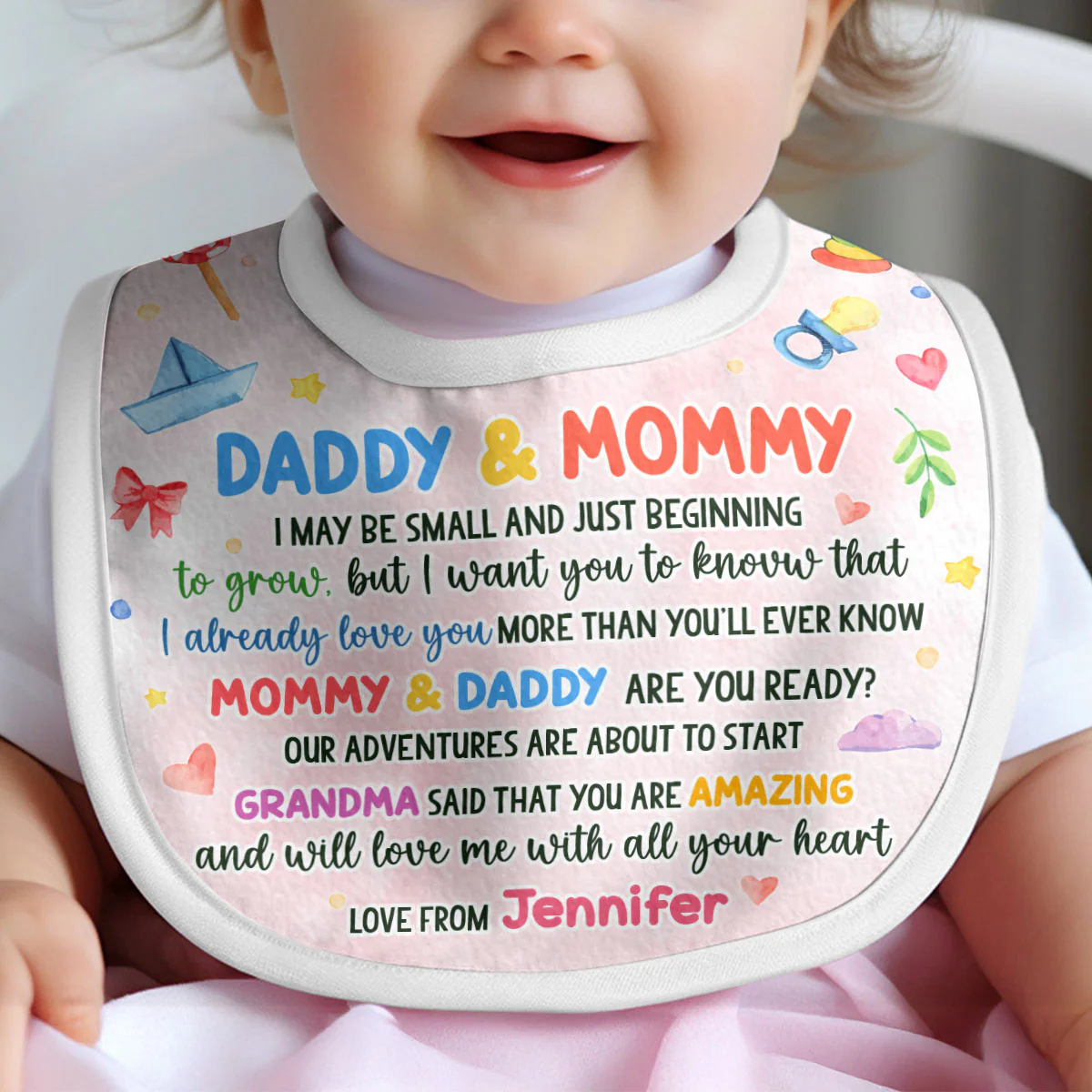 Dear Mommy And Daddy - Personalized Baby Bib - Image 3