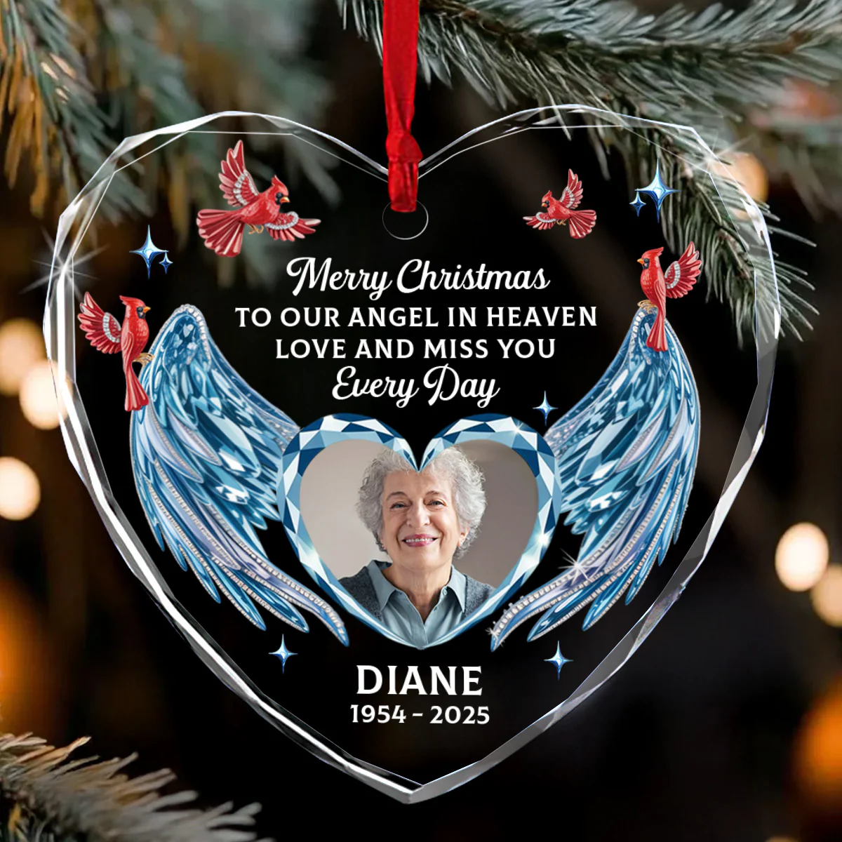Deep In Our Hearts You’ll Always Stay - Personalized Heart Shaped Glass Ornament - Image 2