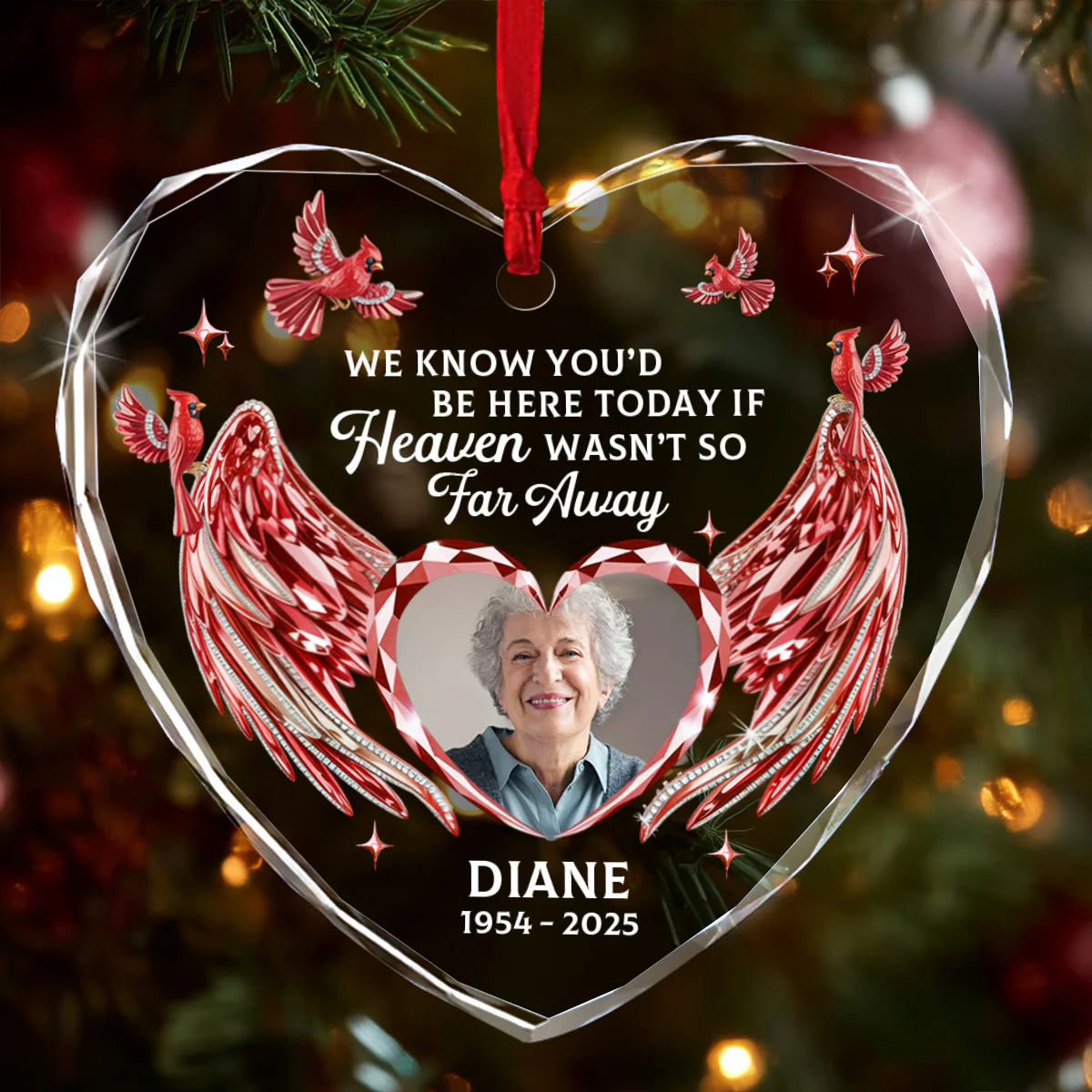Deep In Our Hearts You’ll Always Stay - Personalized Heart Shaped Glass Ornament - Image 3