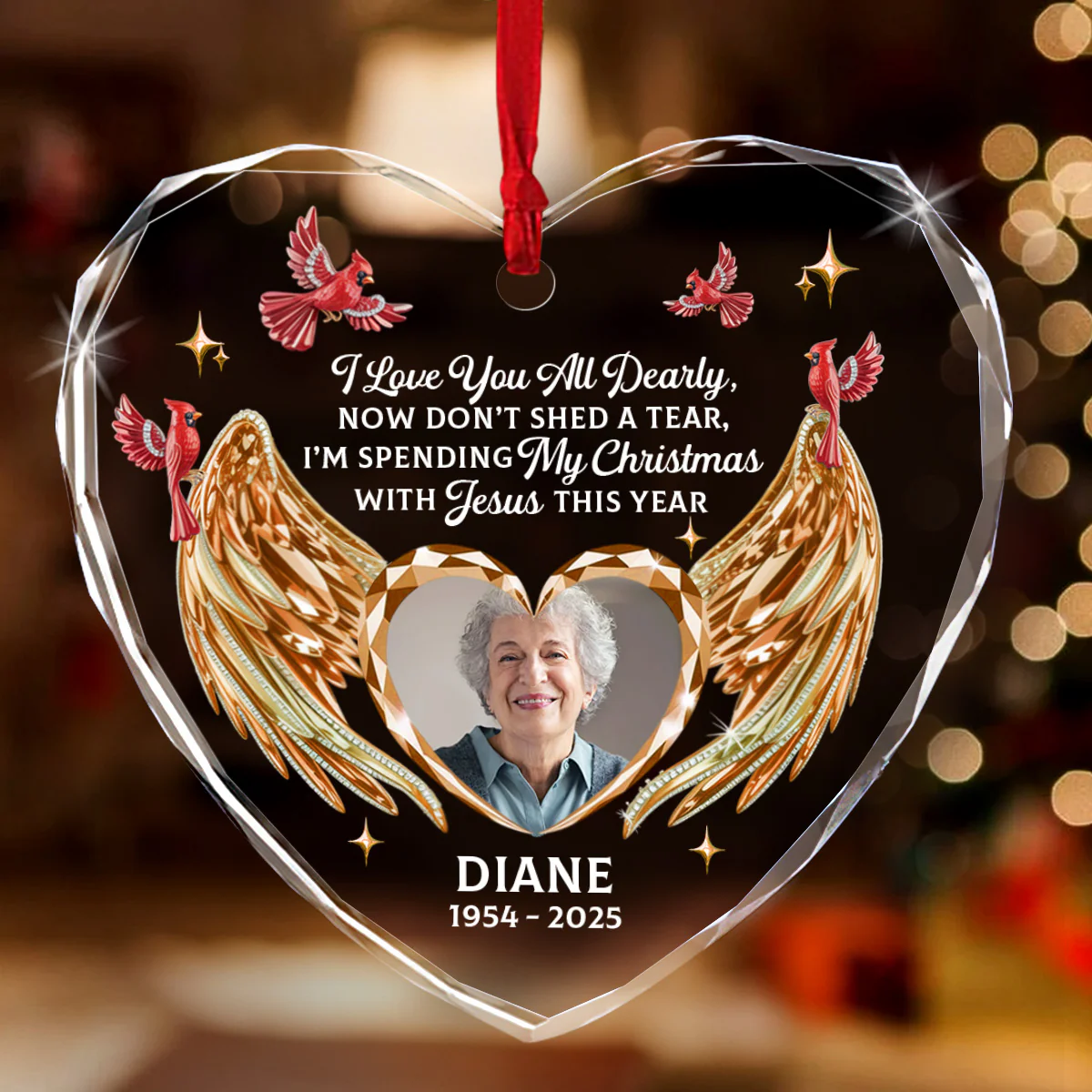 Deep In Our Hearts You’ll Always Stay - Personalized Heart Shaped Glass Ornament - Image 4