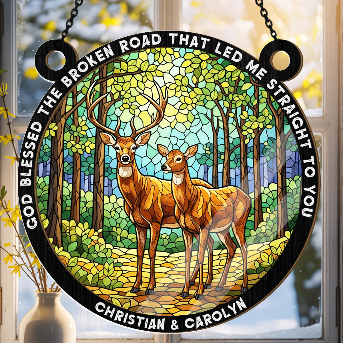 Deer Couple - Personalized Window Hanging Suncatcher - Image 2