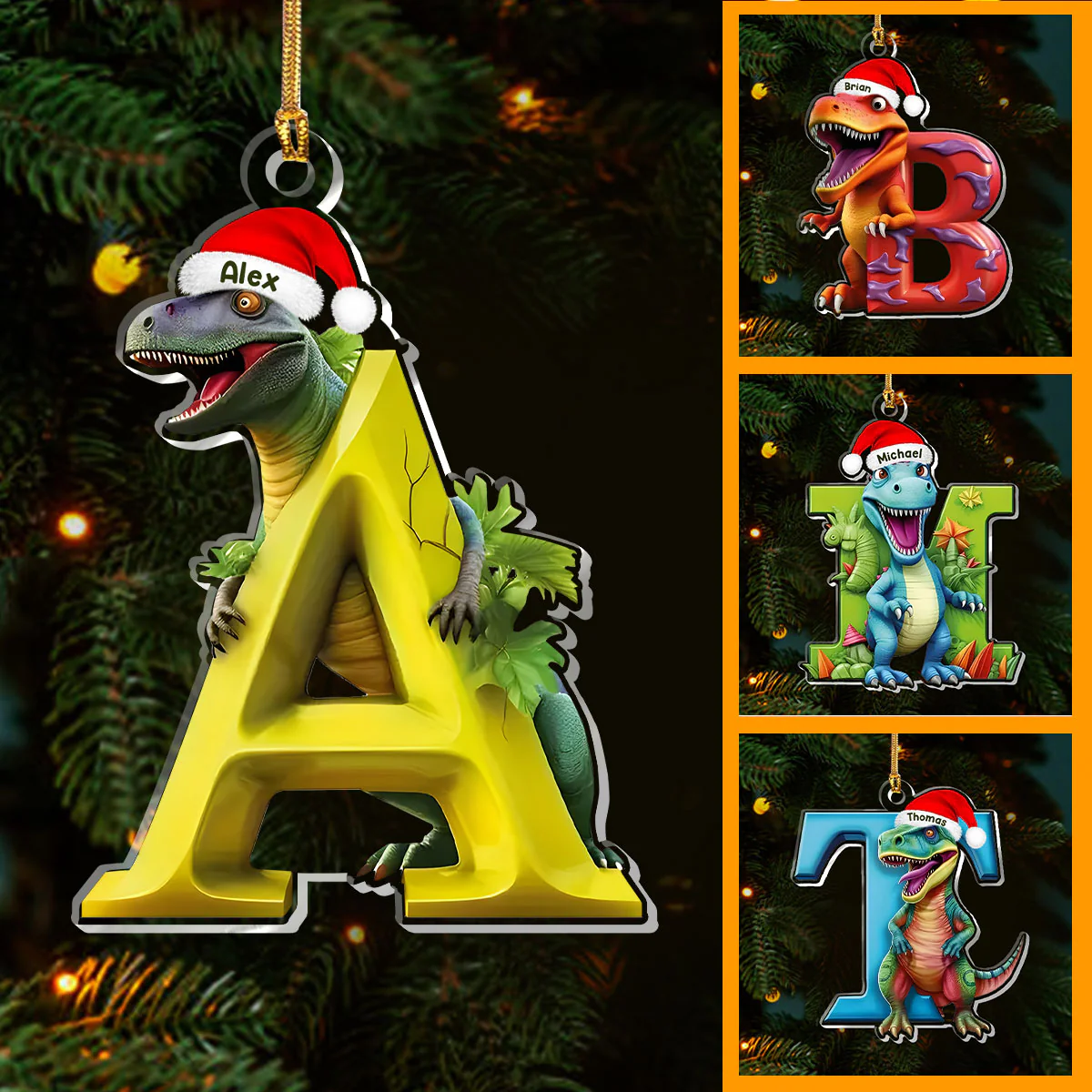 Dino Alphabet  - Personalized 1-Layer Acrylic Ornament