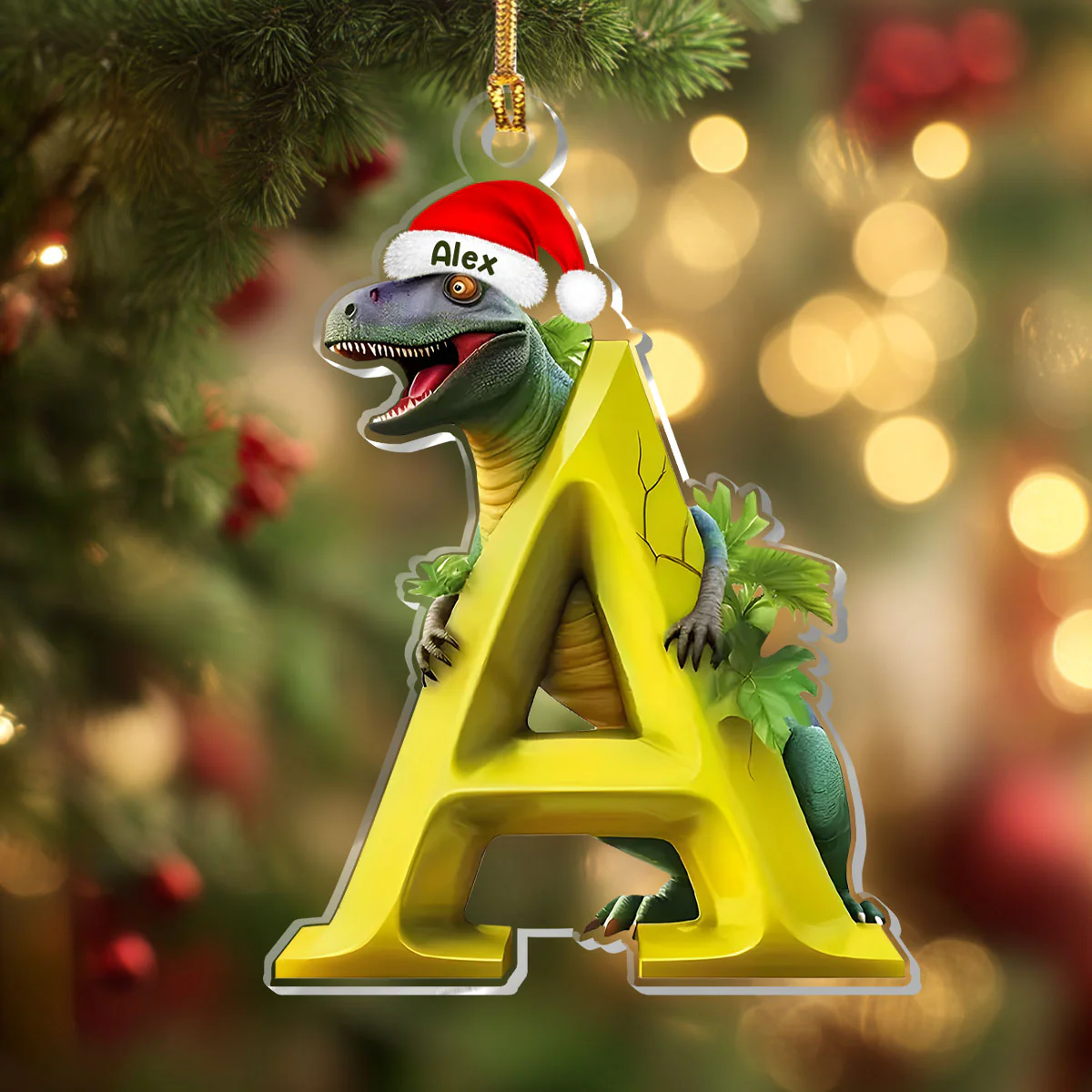 Dino Alphabet  - Personalized 1-Layer Acrylic Ornament - Image 4